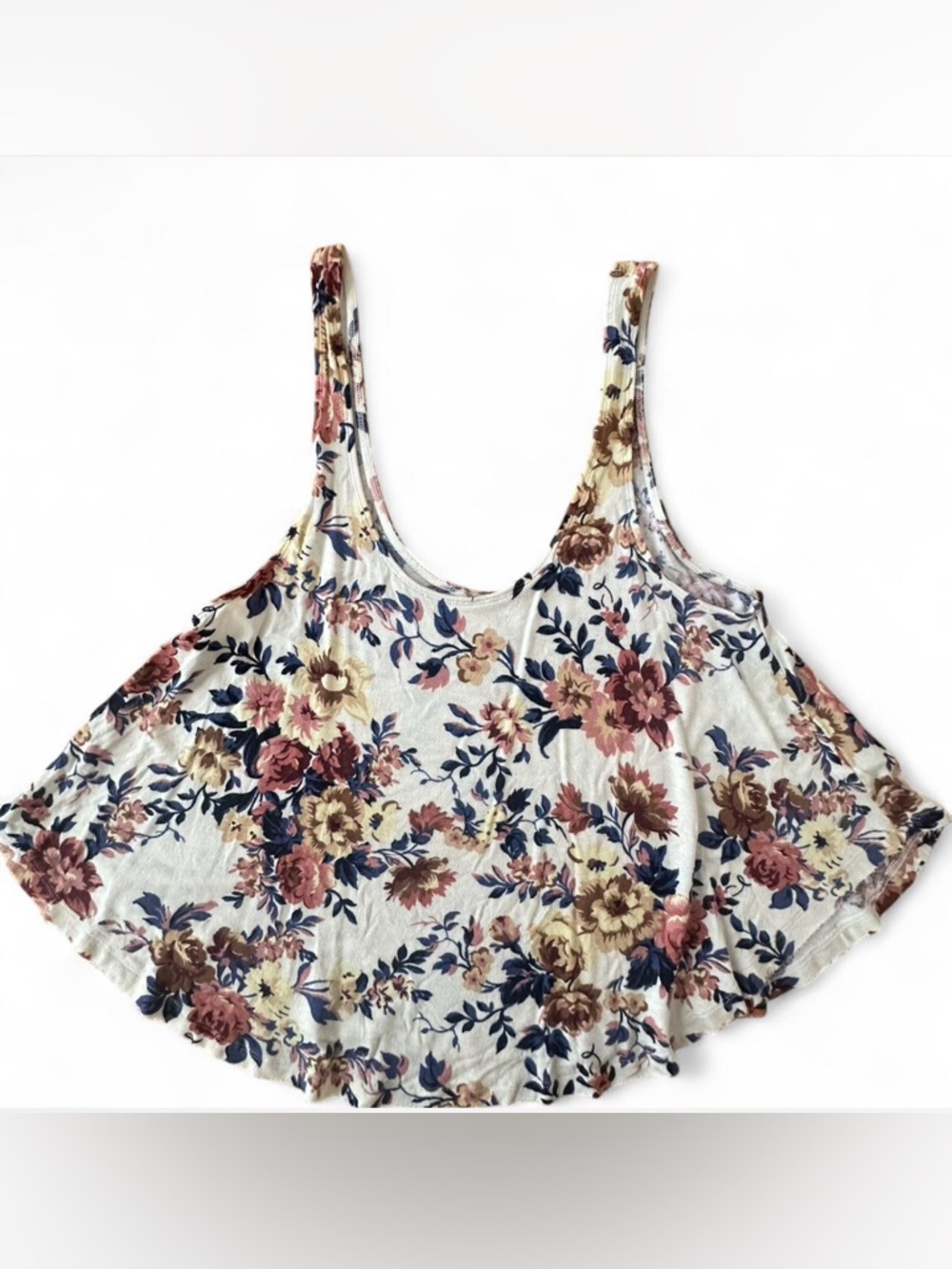 American Eagle Outfitters Floral Tank Top - White with Pink & Navy & Cream